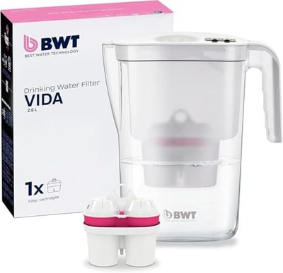 BWT Filtro de água vida branca de 2,6 l, filtro com 1 cartucho de filtro de magnésio, filtro de água potável, filtro de cal, cloro, chumbo e cobre