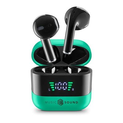 Music Sound, SPARK, Auricolari TWS, Bluetooth, Wireless, Display LED, Play Time 30 Ore, Pairing Automatico, Controlli Touch Sugli Auricolari, Verde
