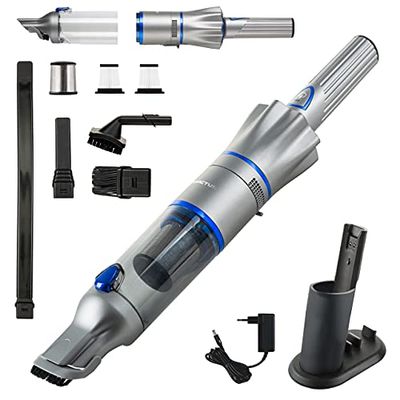 Genius Invictus One 2.0 A82119, handstofzuiger + vloerstofzuiger, 12-delig, blauw, zakloos en draadloos met 13000 Pa, 2 x HEPA-filter, lithium-ion-accu, extra borstelset, 90 W, 76 decibel