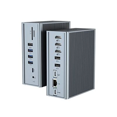 Qhou Docking Station USB C con alimentatore, 16 in 1 Docking Station USB C, 100 W PD, Ethernet, audio da 3,5 mm, 2 USB A e USB C 10 Gbit/s, SD/TF per laptop Mac Pro e Thunderbolt 3