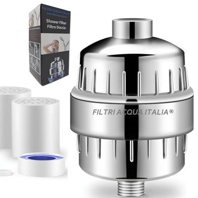 Filtro Anticalcare Doccia con Due Cartucce Di Ricambio, Filtro Acqua Doccia Universale per Acqua Dura, Rimuove Odori, Cloro e Calcare - Filtriacquaitalia