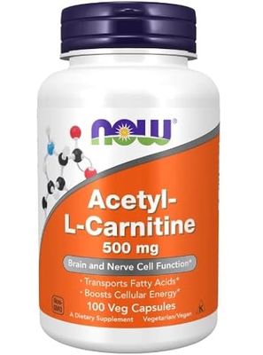 Now Foods, acetil-L-carnitine, 500 mg, 100 capsule vegane, aminoacido