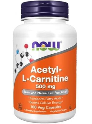 Now Foods, acetil-L-carnitine, 500 mg, 100 capsule vegane, aminoacido