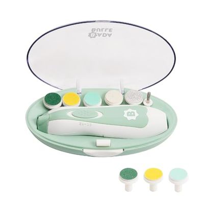 Badabulle Lime à Ongle Electrique Bébé - 6 Embouts avec Différents Grains et 3 Recharges Inclus - Dès la Naissance et Pour Adulte - Silencieuse - Arrêt Automatique - Boîte de Transport Incluse
