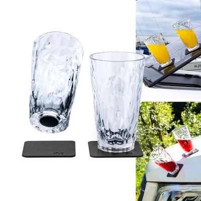 silwy® HIGH-TECH-plastmagnetglas inkl. metall nanogelkuddar – halkfria campingglas, båt- och yachttillbehör (Longdrink // 0,3 l // set om 2)
