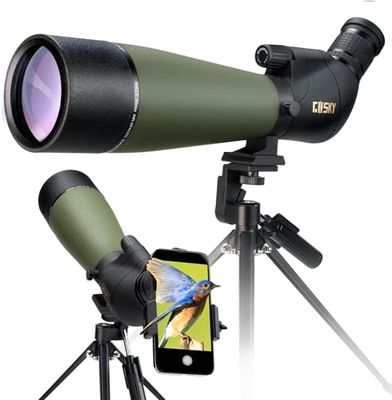 Gosky BAK4 - Cannocchiale con treppiede, borsa da trasporto e adattatore per telefono, oculare ad angolo di 45°, per tiro al bersaglio, caccia, bird watching
