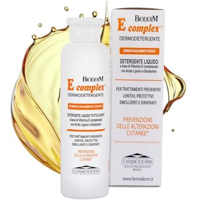 Bioderm E Complex Dermodetergente – Detergente Liquido con Vitamina E, Acido Lipoico e Bisabololo | Per Pelle Secca, Sensibile o Ispessita | Igiene Quotidiana | 250 ml
