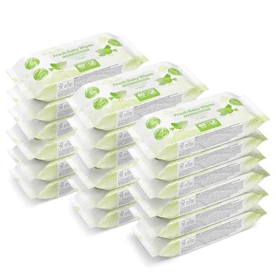 by Amazon Fresh Baby Wipes 1080 Wipes, 18 Pack of 60