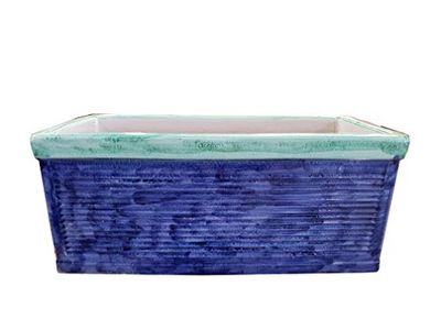 FIORIERA PIANTE BLU IN CERAMICA DI VIETRI DIPINTA A MANO; LUNGHEZZA CM. 100, LARGHEZZA CM. 44, ALTEZZA CM. 42 VASO CASSETTA