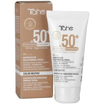 Tahe Bioprotezione solare minerale viso neutro (senza colore) 0% filtri chimici e conservanti, SPF 50+, 50 ml