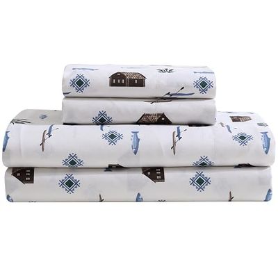 Beatrice Home Fashions Gezellige cabine 4-delige queensize microvezel beddengoed lakenset met diepe zakken, rustiek patchwork geruite hert, Lake Day