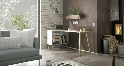 Dmora - Bureau Clarisse, Pupitre Polyvalent, Table de Bureau pour PC, Plan de Travail, 145x81 h76 cm, Blanc et Chêne