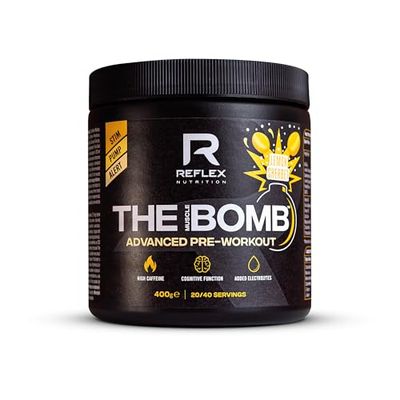 Reflex Nutrition The Muscle Bomb Caffeine Pre Workout Powder - 350mg Caffeine, 9g Citrulline Malate, 2.5g Beta Alanine - Energy, Pump & Focus for Explosive Workouts (Sherbet Lemon, 400g, 20 Servings)