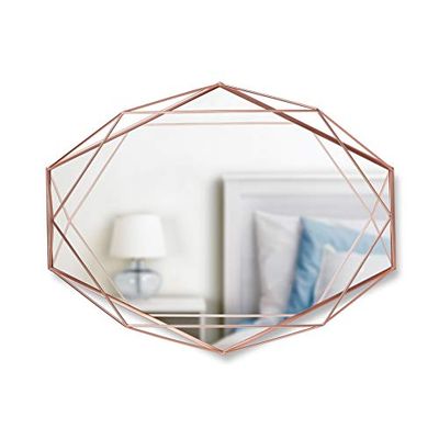 Umbra Prisma Moderne geometrische vormgeving ovale spiegel wanddecoratie voor slaapkamer, badkamer, woonkamer, eetkamer, 22x17in, koper