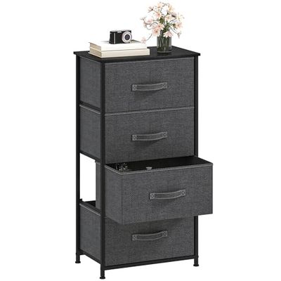 DWVO Cassettiera, 4 cassetti in tessuto, armadio per camera da letto, soggiorno, con maniglie, piano in legno e struttura in acciaio robusto, grigio