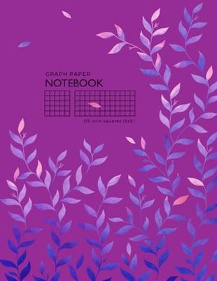 Graph Paper Notebook 1/5 Inch Squares: 8.5 x 11 Large Composition Book Quad Ruled for Math / Science | Gradient Watercolor Floral Design Purple