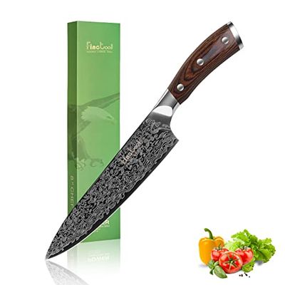 Finetool kökskniv, 20 cm professionella kockknivar tyska 7Cr17 rostfritt stål grönsakskniv med paketkawood trä, skarpest matlagningsknivar bästa valet för hem kök och restaurang