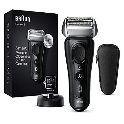 Braun Series 8, Regolabarba Uomo, Rasoio Elettrico Barba Braun Serie 8, Rifinitore di Precisione, Custodia da Viaggio, Tecnologia Sonica, Lame Flessibili, Idea Regalo, 8410s Nero
