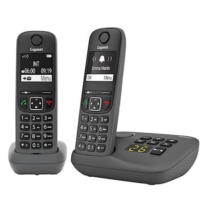 Gigaset A695A Duo - 2 téléphones DECT sans fil avec répondeur - écran à haut contraste - excellente qualité audio - profils sonores réglables - fonction mains libres, protection des appels, gris