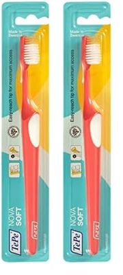 TEPE Cepillo de dientes Nova suave, para adolescentes y adultos, con mango ergonómico y antideslizante (Paquete de 2)