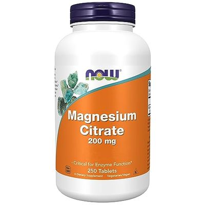 Now Foods, Magnesium Citrate, 200mg, 250 Compresse vegane, Testato in Laboratorio, Minerali, Senza Glutine, Senza Soia, Vegetariano