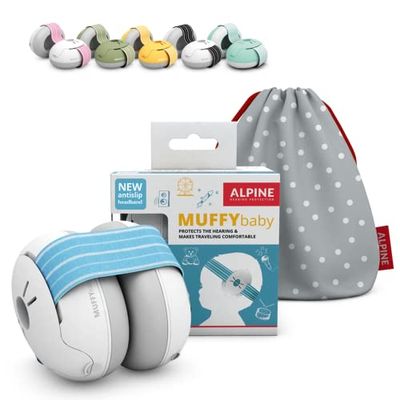 Alpine Baby Muffy Casque Anti Bruit Bébé : Protection Auditive Pour Bébés et Tout-Petits Jusqu'à 36 Mois - Certifié CE - Améliore le Sommeil Pendant les Déplacements - Réglable et Confortable - Bleu