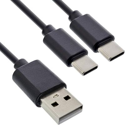 InLine 2-in-1 Y-oplaadkabel, USB-A naar 2 x USB-C, tot 25 W laadvermogen, compacte dubbele oplaadkabel voor gadgets, geen snel opladen, 2 m, 35122