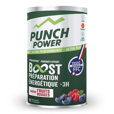 Boisson energetique PUNCH POWER | Boost énergétique -3H | Poudre energisante sport energie & hydratation | Vitamine b12 + glucides + electrolytes | Goût fruits rouges | Made in France