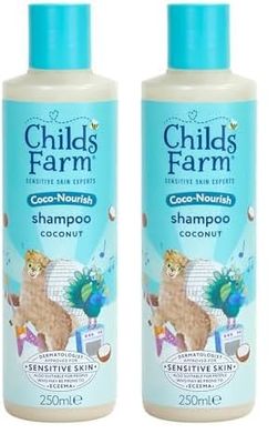 Childs Farm Coco-Nourish Shampoo, Gently Cleanse Dry and Curly Hair, Tear Free, Coconut, Kids, 250ml (Pack of 2)