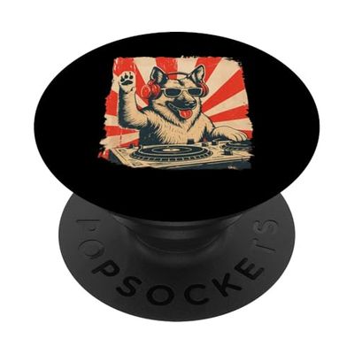 Pastor Alemán DJ House Music Retro Perros Amante PopSockets PopGrip Adhesivo