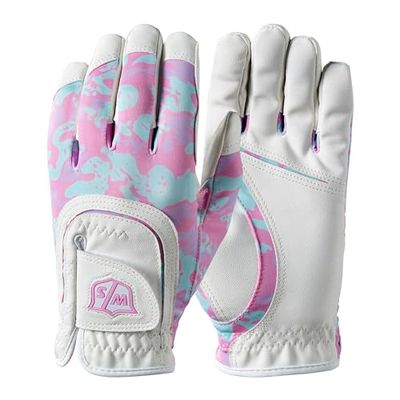 Wilson Staff Fit-All JR Glove, WGJA00914 Guanto da Golf, Mano Sinistra, per Ragazzi, Microfibra/Tessuti Sintetici, Bianco/Rosa, Taglia Unica