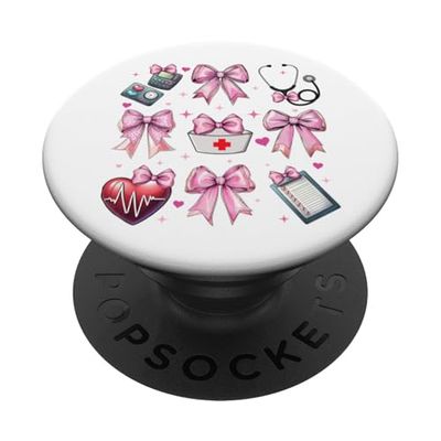 Coquette Bow Cardiac Nurse CVICU UCI CICU Enfermería de cardiología PopSockets PopGrip Adhesivo