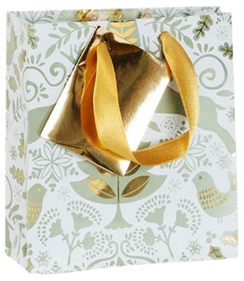 Clairefontaine 212892Cpack - Un lot de 5 Petits Sacs Cadeaux Premium - Format Pocket - 12x4,5x13,5cm - 170g - Motif : Paix sur fond vert - Idéal Pour : Parfum, Livre Poche, Jeu Société