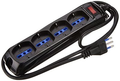 Eco-Line Extensão com interruptor, 4 tomadas pretas, 1,4 m, H05VV-F3G1,0 *IT*, com fusível de 10 A