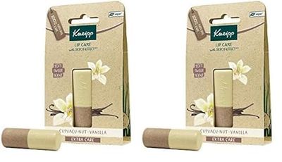 Kneipp, Bálsamo Labial Extra Care, Reparador, Protector e Hidratante de Labios con Efecto Prolongado, 100% Natural, con Manteca de Cupuaçu y Extracto de Vainilla, Aroma a Vainilla (Paquete de 2)