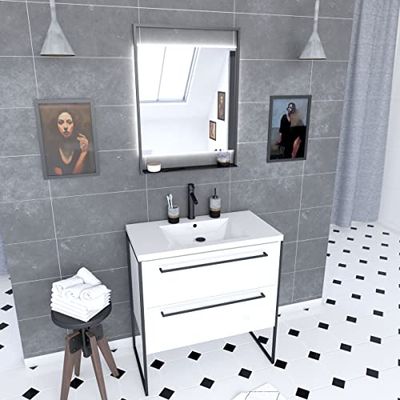 Aurlane PACM011 Structura P011 - Mobile da bagno, colore: Nero/Bianco
