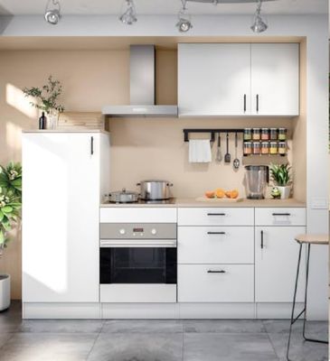 Dmora - Cucina completa Donaci, Composizione cucina moderna, Set cucina componibile, Soluzione cucina funzionale, Bianco e Rovere