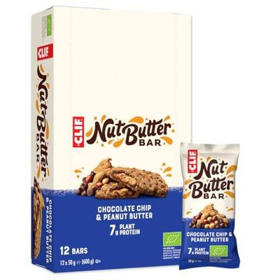 CLIF Nut Butter Bar | Protein Bar | Chocolate Chip & Peanut Butter | Organic |12 x 50 g
