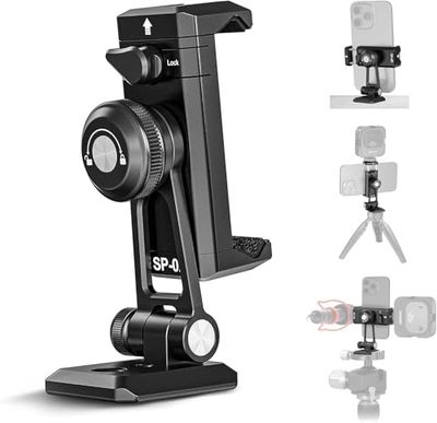 NEEWER Adaptateur de Support pour Téléphone en Métal, Pince de Support Téléphone avec Cold Shoe, Base de Type Arca QR, Pivot à 270 ° Inclinaison à 180 °, Compatible avec iPhone 15 Pro Max Galaxy S23