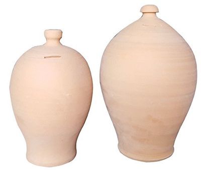 SALVADANAIO (SET DI DUE PEZZI UGUALI) IN TERRACOTTA FATTO A MANO SUL TORNIO; ALTEZZA CM. 30.