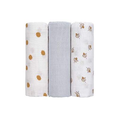 LÄSSIG Bébé Couverture de puériculture Drap de puériculture Lot de 3 en coton 85 x 85 cm/Swaddle & Burp Blanket L Adventure Dragonfly