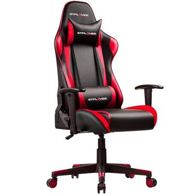 GTPLAYER Chaise Gaming Fauteuil de Bureau Berçante Siège Ergonomique Accoudoir Réglable Appui-tête Support Lombaire (Noir-Rouge)