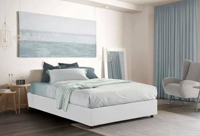 Talamo Italia - Letto alla francese Gioia, Letto contenitore in tessuto, Apertura frontale, con materasso Cm 140x200 incluso, 100% Made in Italy, Beige