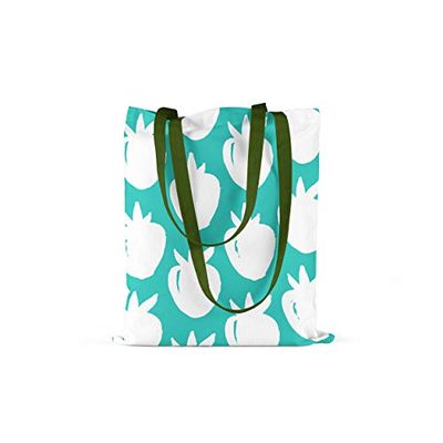Bonamaison Printed Tote Bag, Reusable Grocery Bag, Shopping Bag, Machine Washable, Foldable, Canvas Cloth Bag with Green Handles, Size: 34x40 Cm