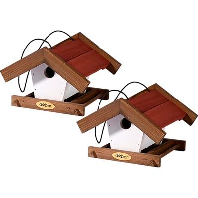 dobar® Green Label Klein vogelhuisje, herfstvruchten, set van 2, voederstations voor wilde vogels om op te hangen, voederplaatsen voor wilde vogels, 22,5 x 21 x 16 cm, bruin/rood/wit
