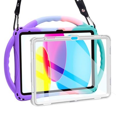 TOPESCT Kids Case for iPad A16 11th/10th Generation (2025/2022) 11inch/10.9inch- Made of Kid-Friendly Silicone, with Built-in Screen Protector, Shockproof Handle Stand Case For iPad 11th/10th Gen