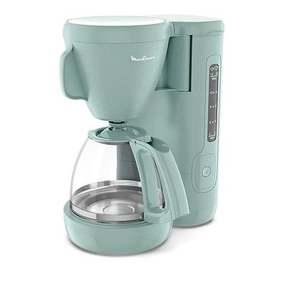 Moulinex Cafetière filtre, Réservoir d'eau frontal 1.25 L, Filtre permanent, Porte-filtre pivotant avec large poignée, Système anti-gouttes, Maintien au chaud, Couleur Eucalyptus Morning FG2M1310