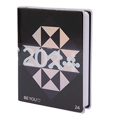 BE YOU Luxury - Agenda escolar 2023-2024, 12 meses, septiembre de 2023 - agosto de 2024, Agenda escolar con etiqueta y páginas para bocetos, con tapa transparente, tamaño mediano, 12,5 x 16,5 cm