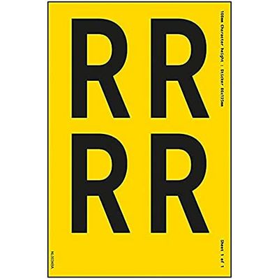 V Safety One Letter Sheet - R - 18mm Character Height - 300x200mm - Yellow Adhesive Vinyl