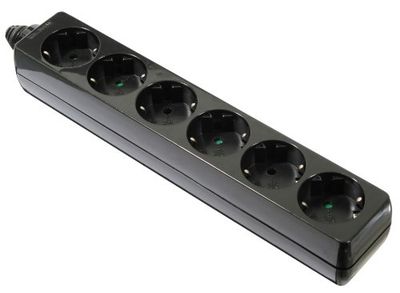 as - Schwabe 11712 Tomada de corrente múltipla de 6 vias aparafusada, preta, sem cabo, IP20 uso interno